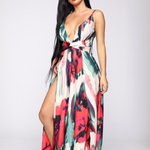 Coral Maxi Dress w Slits - Picture 3 of 6